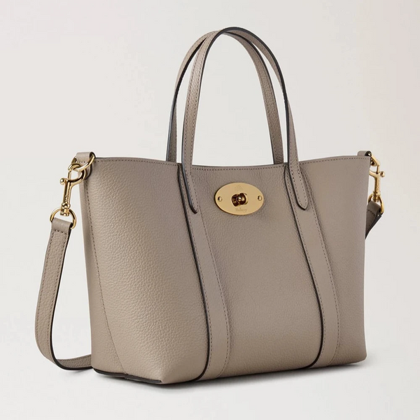 Mulberry Mini Bayswater Tote Kleine Handtasche aus klassischem genarbtem Kaschmirleder in Taupe