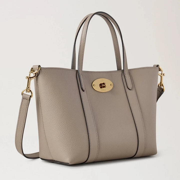 Mulberry Mini Bayswater Tote Kleine Handtasche aus klassischem genarbtem Kaschmirleder in Taupe