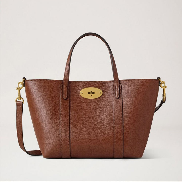 Mulberry Mini Bayswater Tote Kleine Handtasche aus klassischem, genarbtem Leder in zweifarbiger Eichenholz-Optik