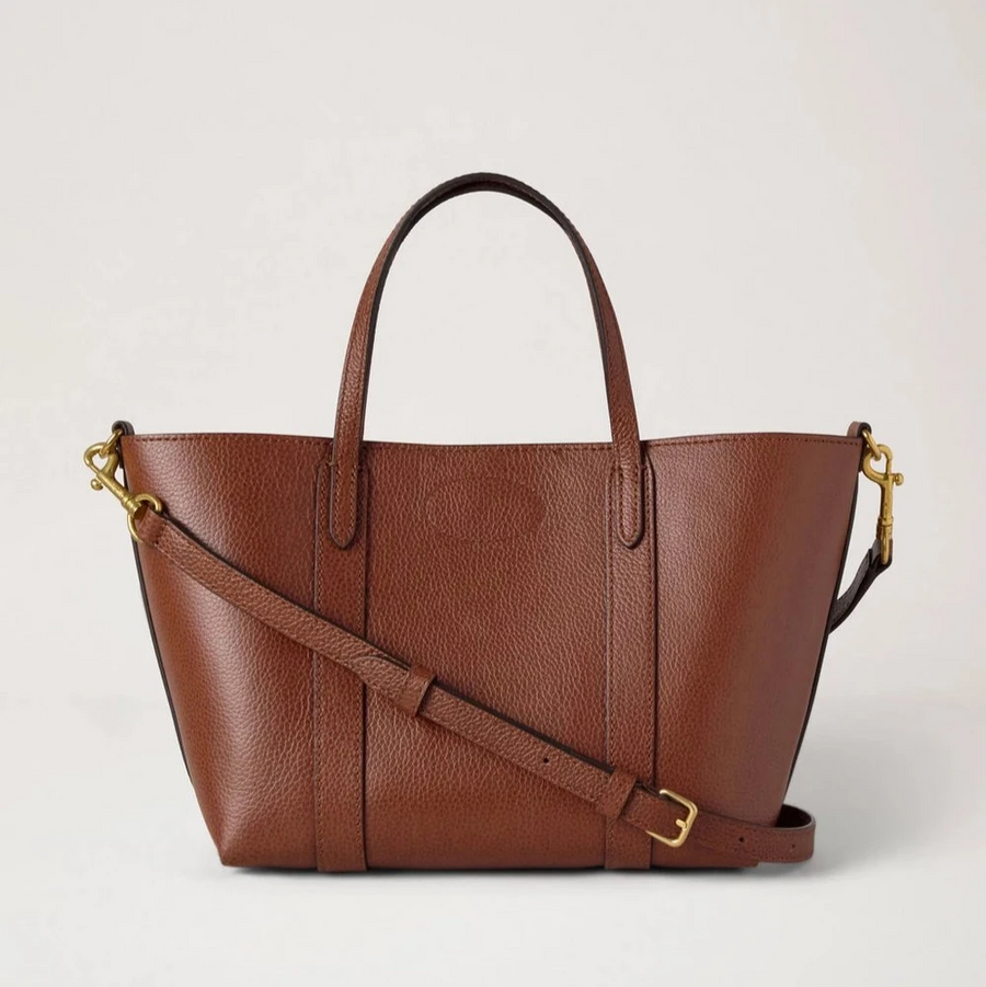 Mulberry Mini Bayswater Tote Kleine Handtasche aus klassischem, genarbtem Leder in zweifarbiger Eichenholz-Optik