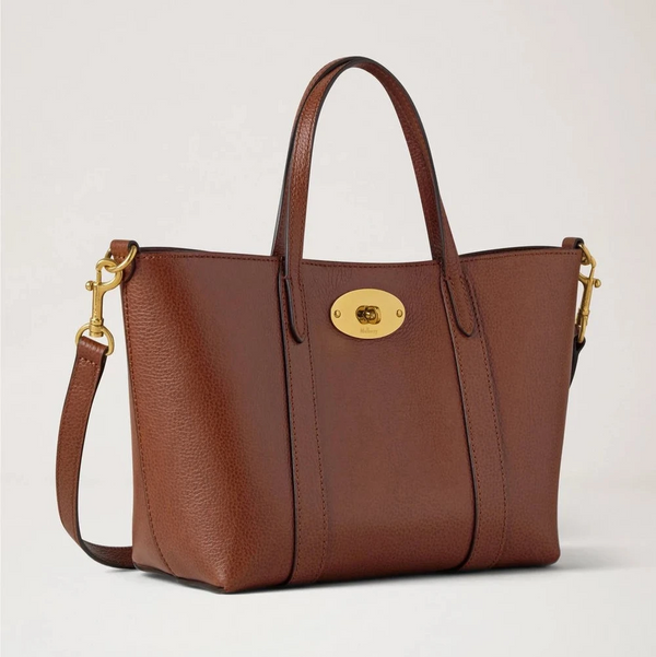 Mulberry Mini Bayswater Tote Kleine Handtasche aus klassischem, genarbtem Leder in zweifarbiger Eichenholz-Optik