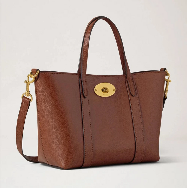 Mulberry Mini Bayswater Tote Kleine Handtasche aus klassischem, genarbtem Leder in zweifarbiger Eichenholz-Optik
