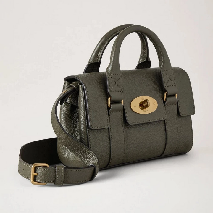 Mulberry Mini Heritage Bayswater, klein, klassische Körnung, Wacholdergrün