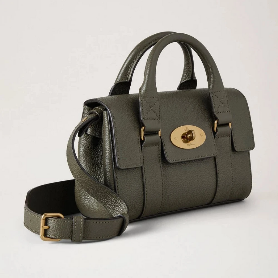 Mulberry Mini Heritage Bayswater, klein, klassische Körnung, Wacholdergrün