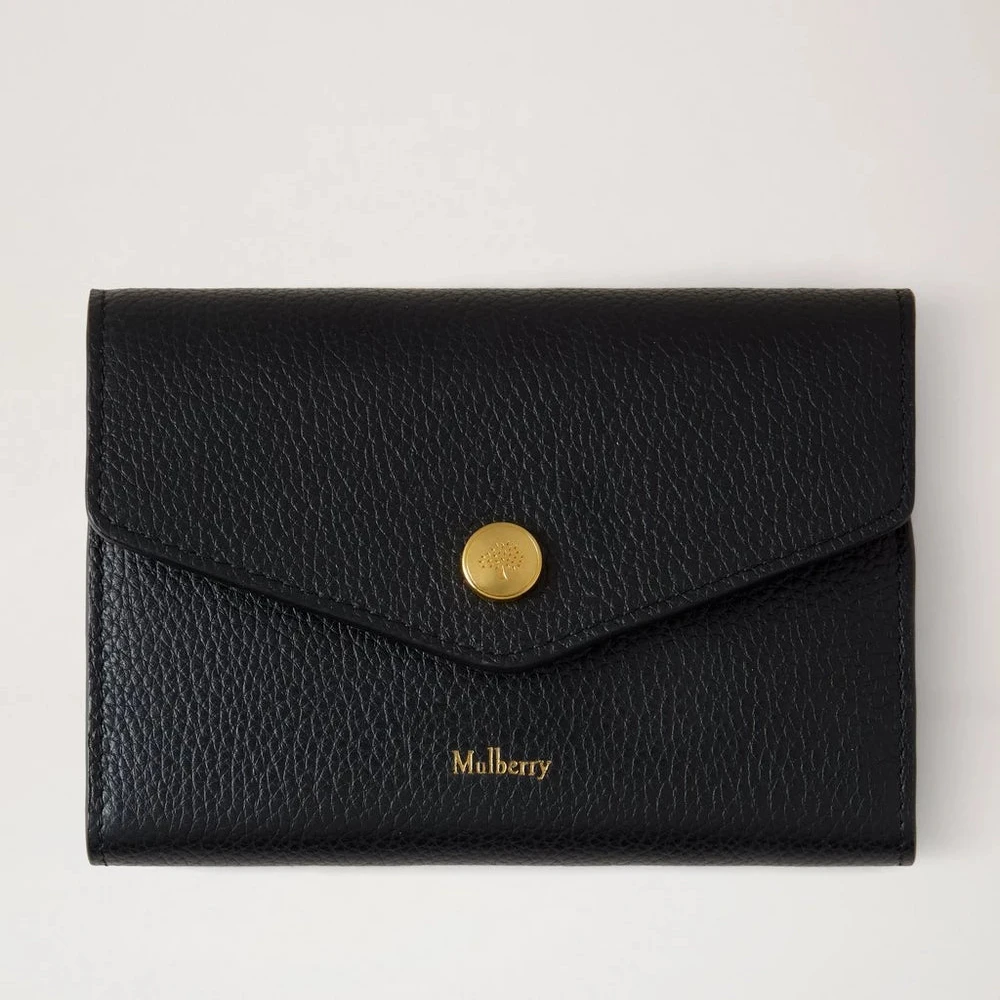 Mulberry Portemonnaie mit Druckknopfverschluss in Schwarz mit kleiner klassischer Narbung