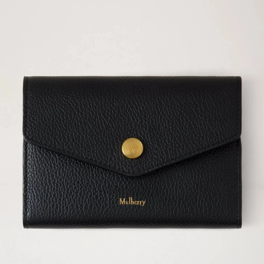 Mulberry Portemonnaie mit Druckknopfverschluss in Schwarz mit kleiner klassischer Narbung
