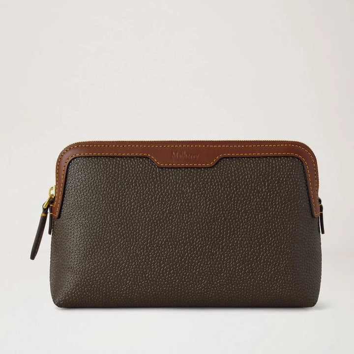 Mulberry Clutch i mørkebrun læder med tekstureret overflade og lynlås Model 12345