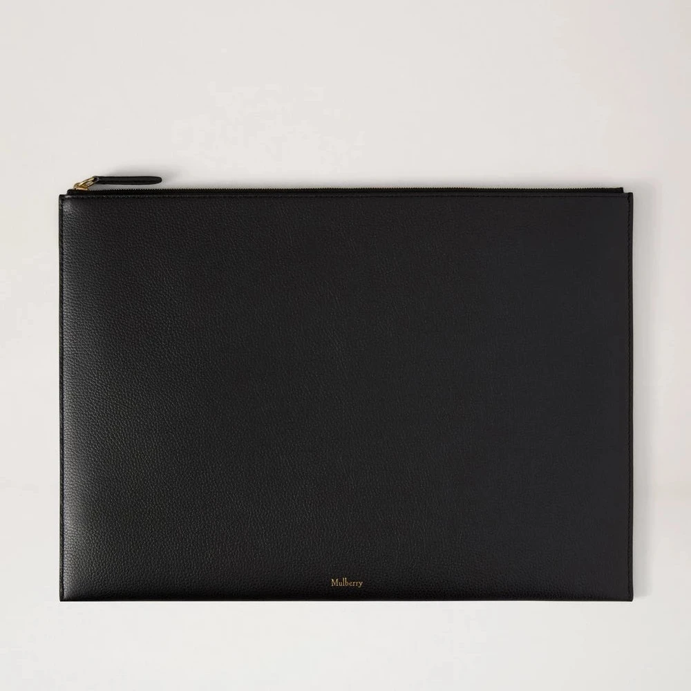 Mulberry Large Zipped Flat Pouch - Schwarzes Leder-Laptop- &amp; Dokumentenetui 