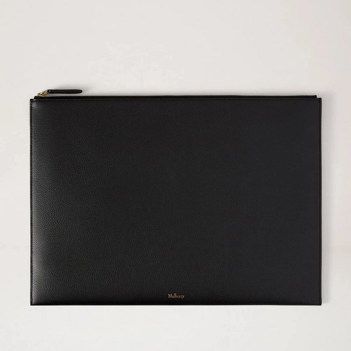 Mulberry Large Zipped Flat Pouch - Schwarzes Leder-Laptop- &amp; Dokumentenetui 