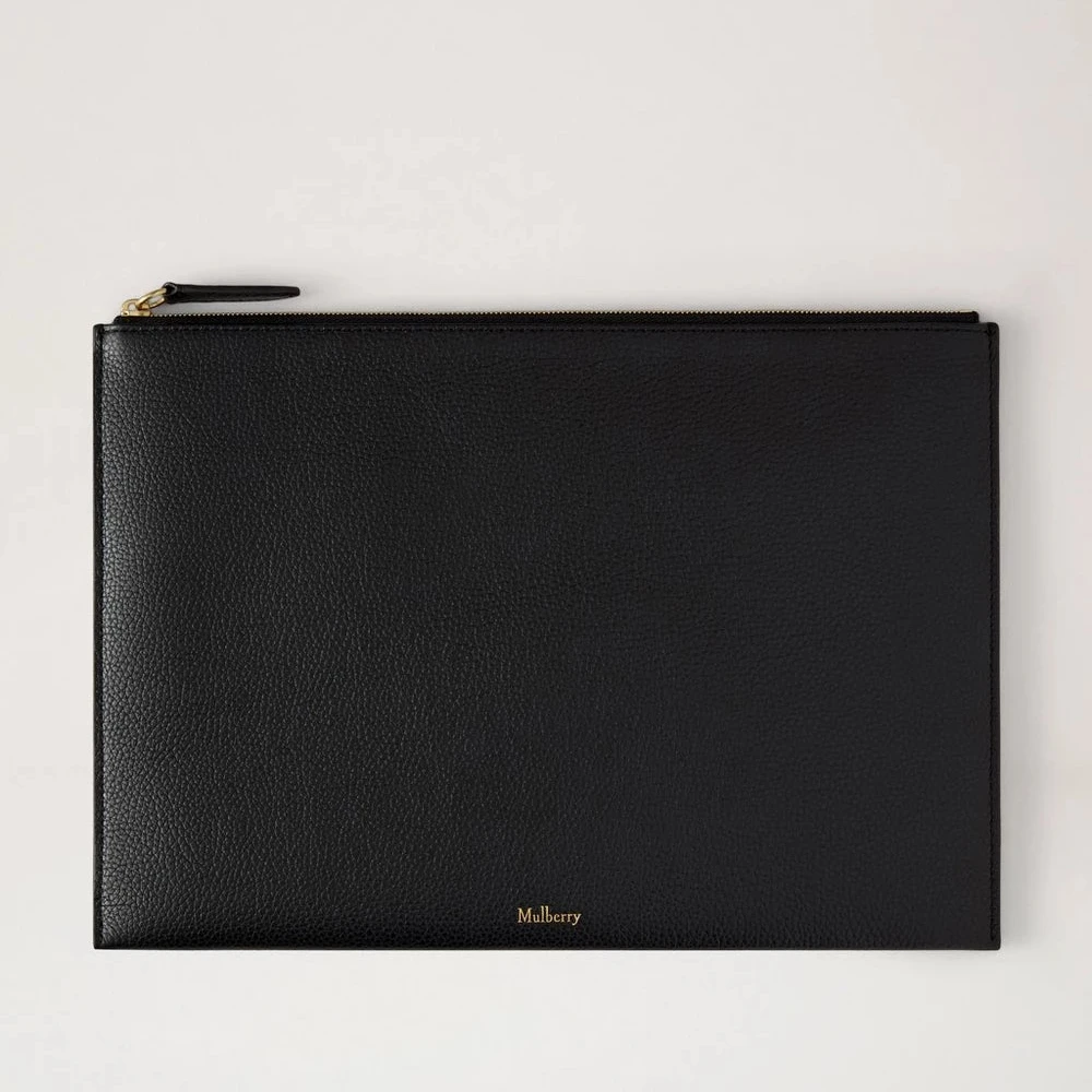 Mulberry Zipped Flat Pouch – Schwarzes Leder-Dokumenten- &amp; iPad-Etui 