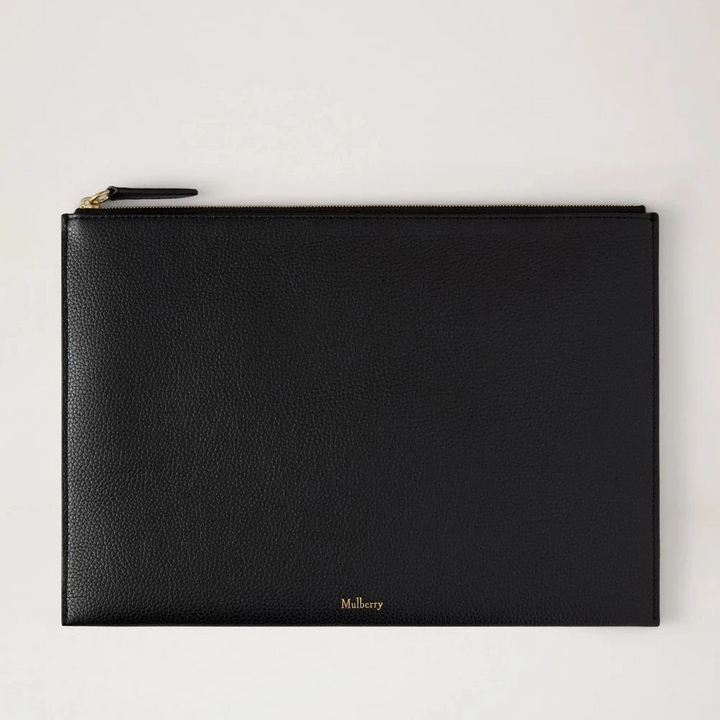 Mulberry Zipped Flat Pouch – Schwarzes Leder-Dokumenten- &amp; iPad-Etui 