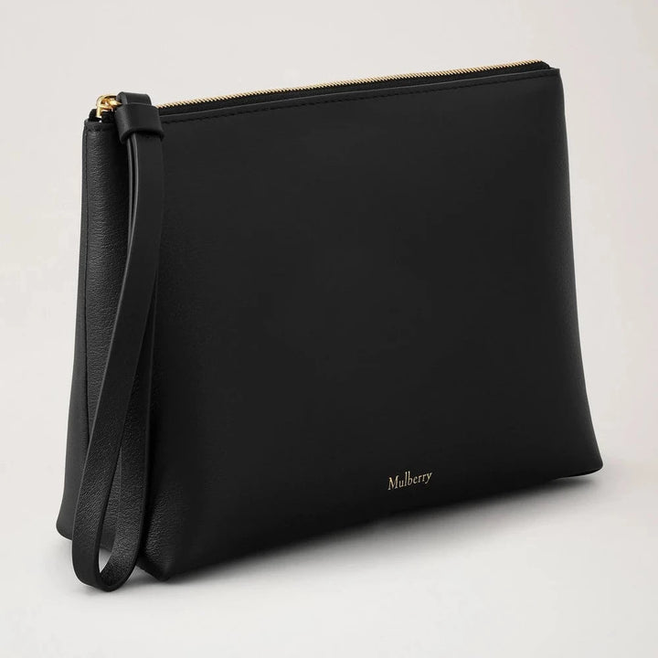 Mulberry Kosmetiktasche mit Reißverschluss, Schwarz, geschmeidiges Glattleder 