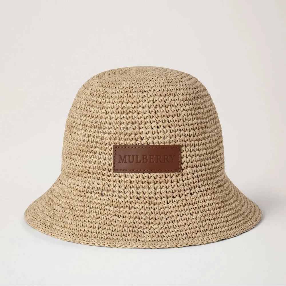 Mulberry Raffia-Bucket-Hut Natur 100 % Papier-Raffia 