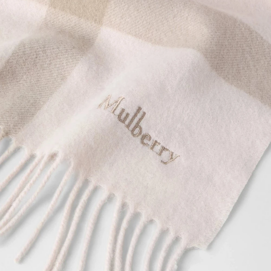 Mulberry Großer karierter Schal aus Merinowolle in Blütenrosa und Geranienrosa