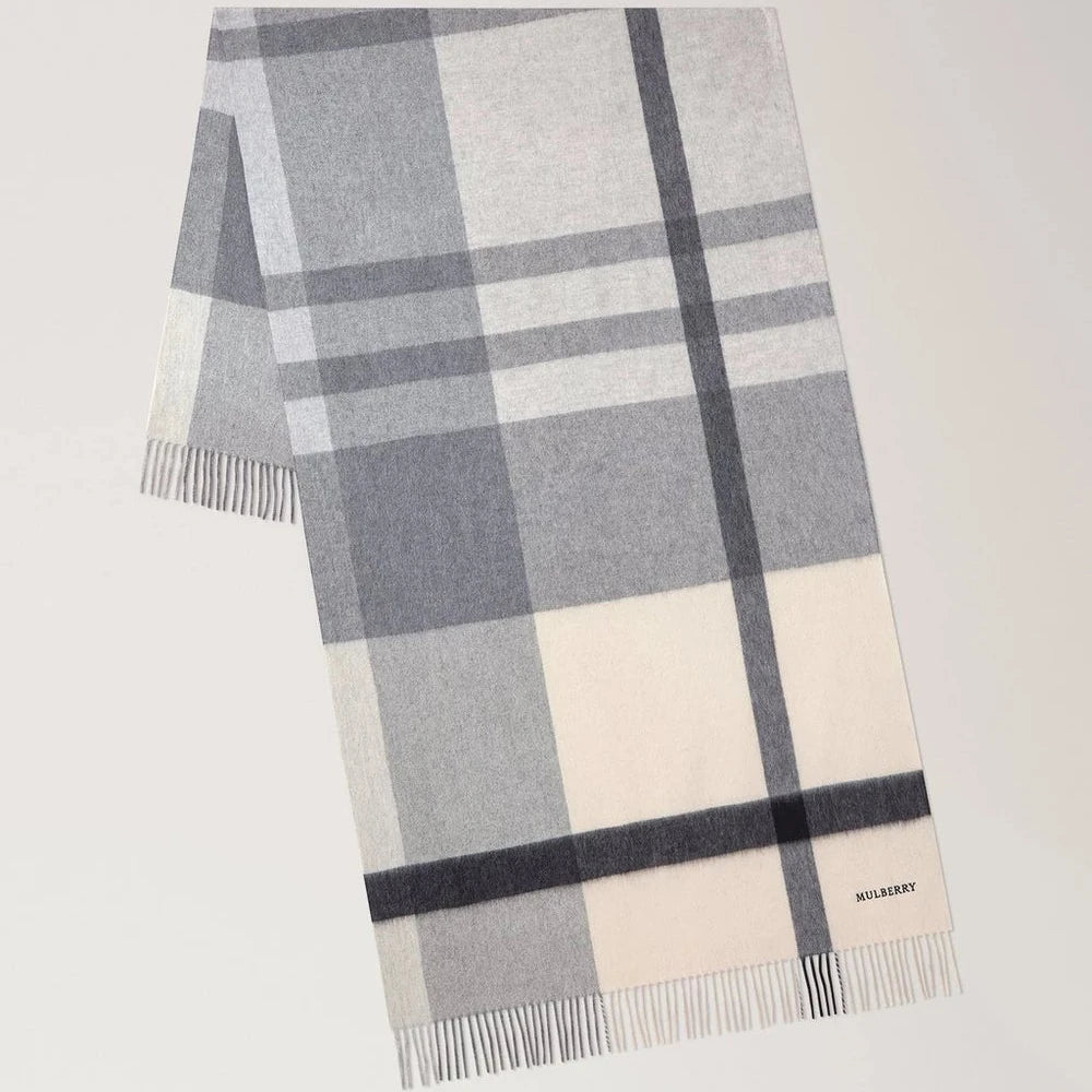Mulberry Großer Karoschal aus Merinowolle Eggshell & Foggy Grey – VS4295/889W585