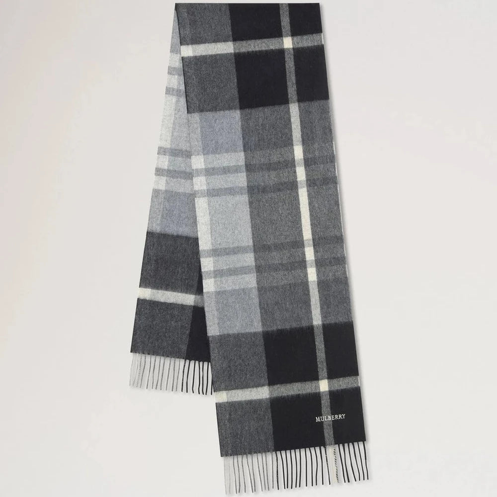 Kleiner Check Merino-Wollschal - Schwarz & Nebelgrau 
