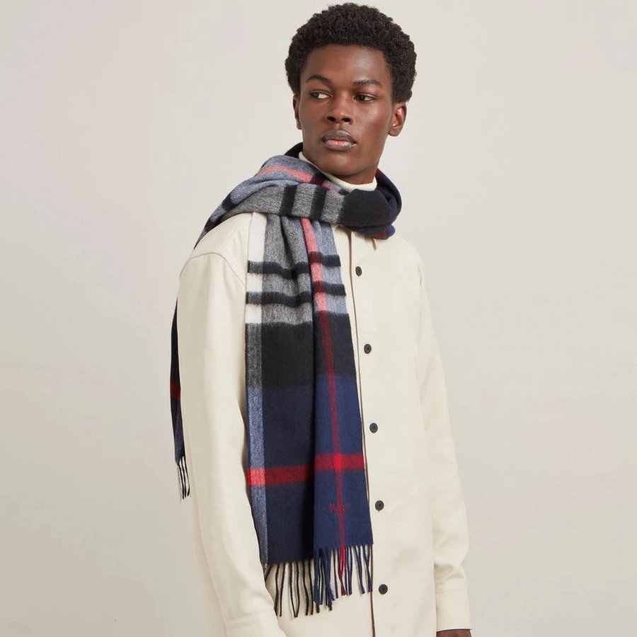 Mulberry Kleiner karierter Schal aus Merinowolle, Nachthimmel-Lancaster-Rot