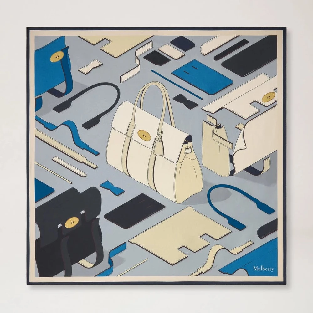 Mulberry Quadratischer Schal – Bayswater Workshop Hellgrauer Seidentwill