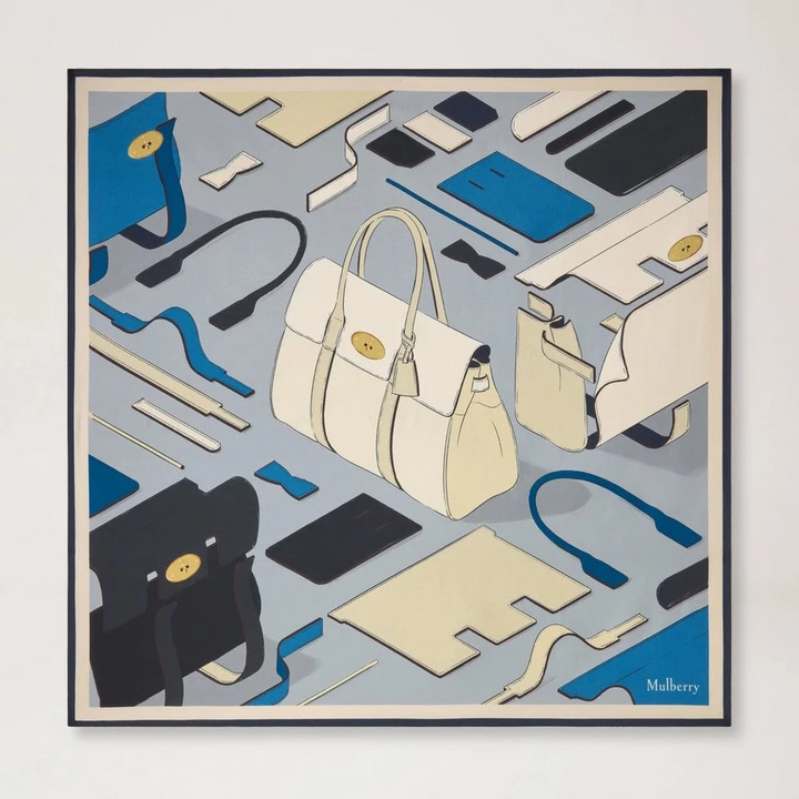 Mulberry Quadratischer Schal – Bayswater Workshop Hellgrauer Seidentwill