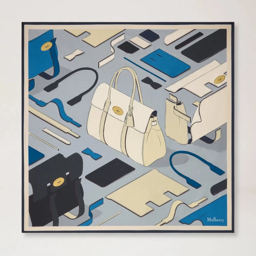 Mulberry Quadratischer Schal – Bayswater Workshop Hellgrauer Seidentwill