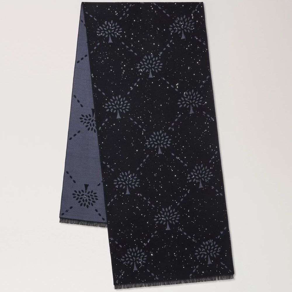 Mulberry Diamond Tree Jacquard Scarf - Sequin Foggy Grey & Black Wool – VS4966/314D126