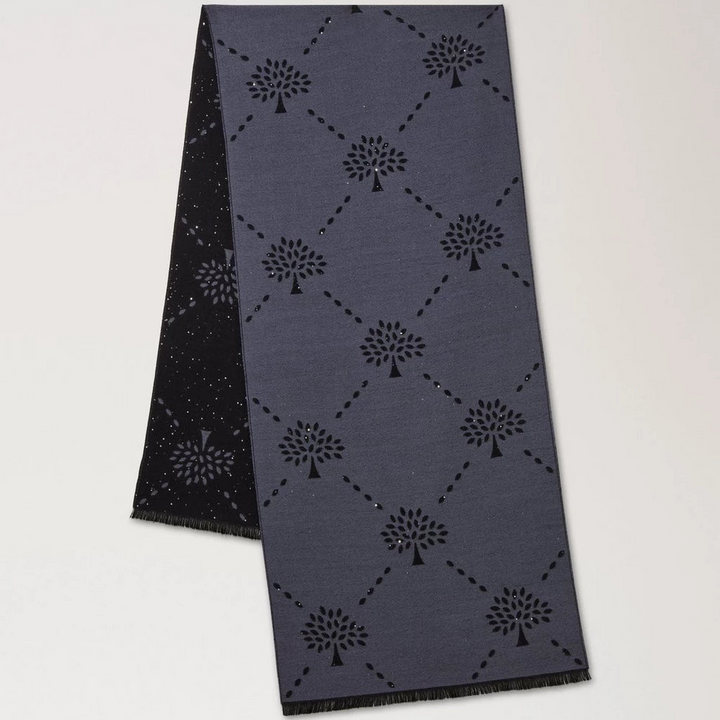 Mulberry Diamond Tree Jacquard Scarf - Sequin Foggy Grey & Black Wool – Produktbild 2