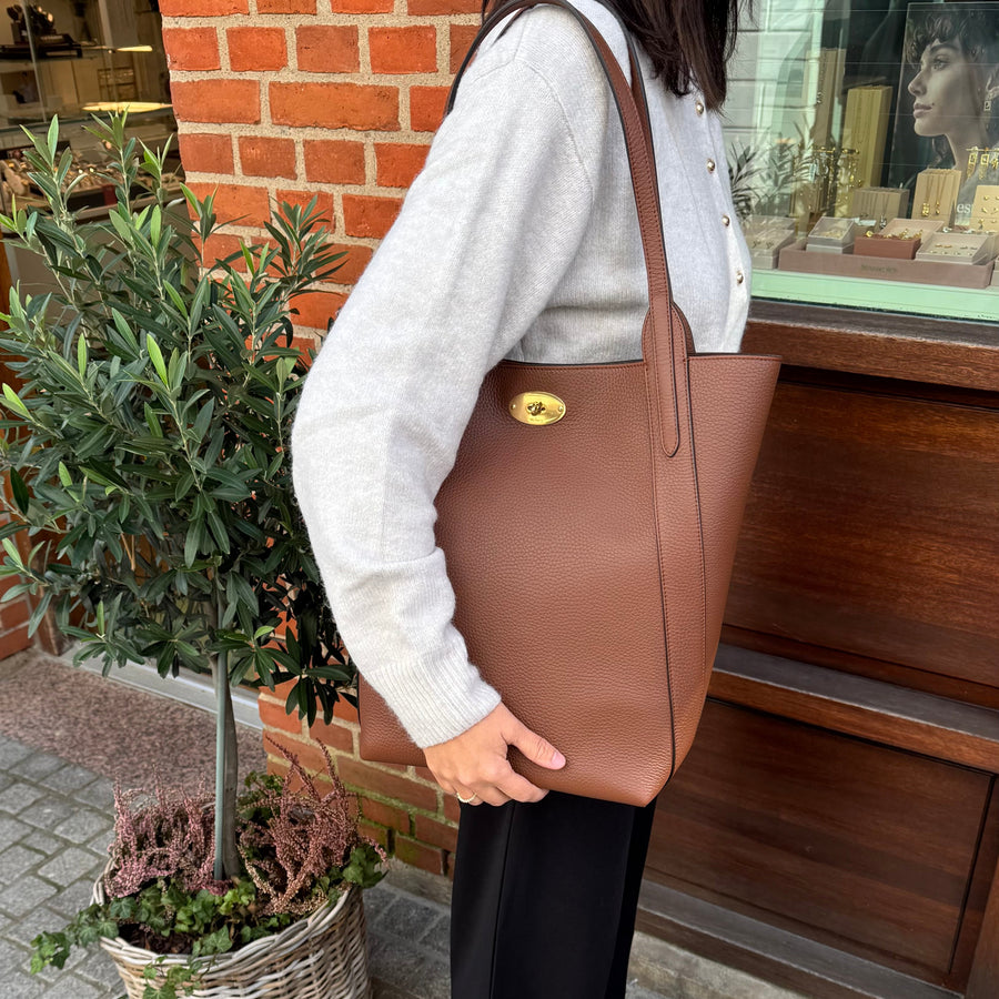 Mulberry North South Bayswater Handtasche aus schwerem, genarbtem Leder in hellem Eichenbraun