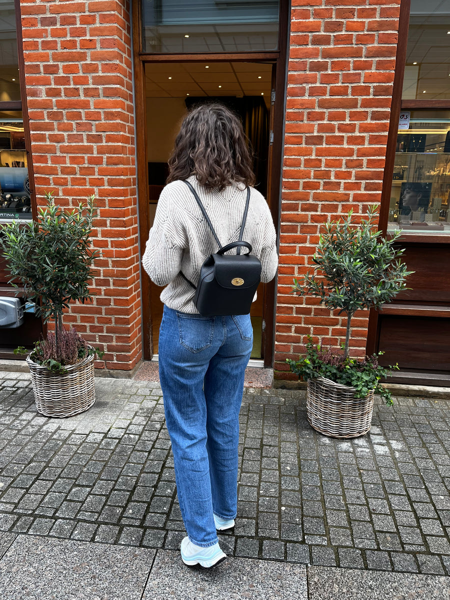 Mulberry Mini Bayswater Rucksack, kleines Modell, klassisches Narbenleder, Schwarz