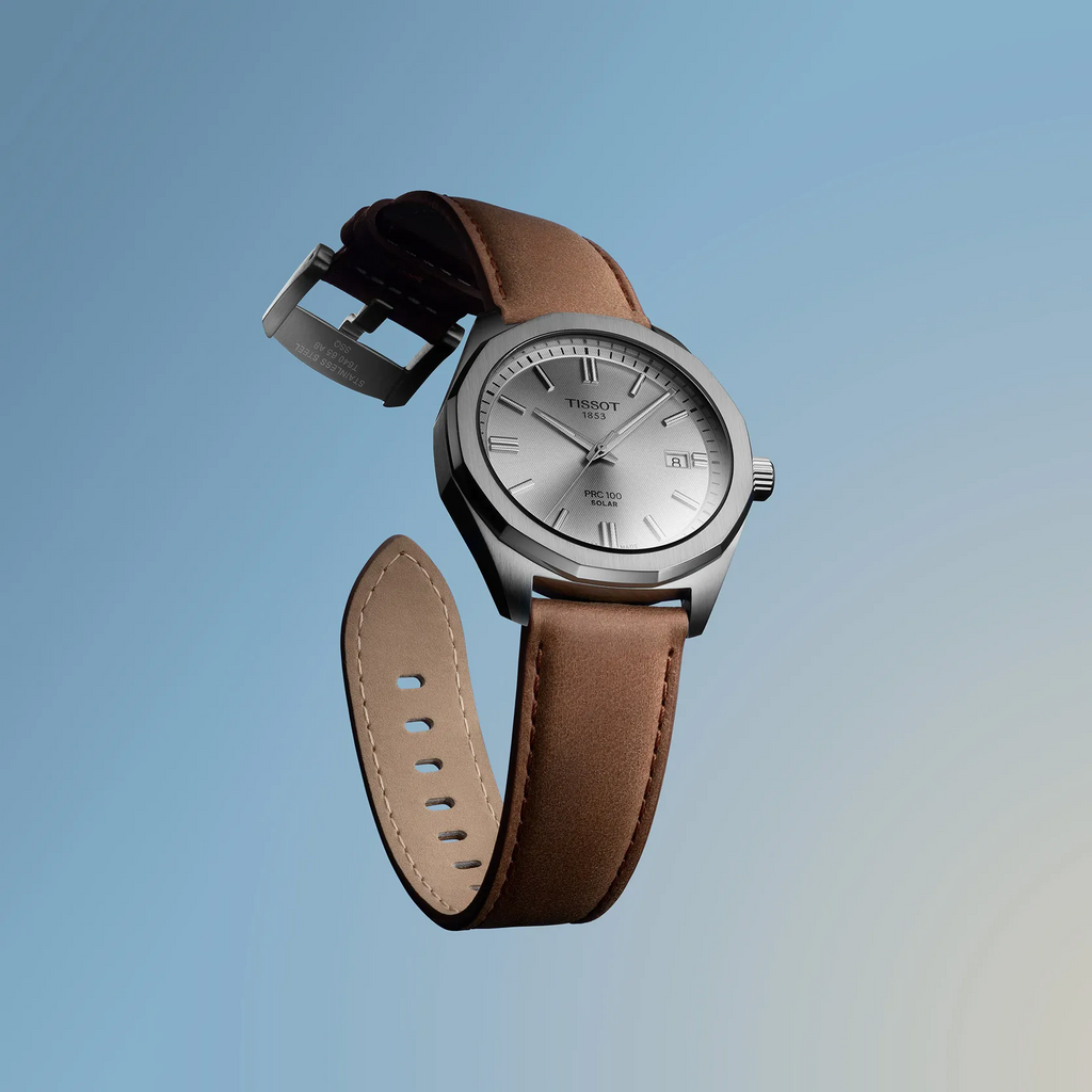 TISSOT PRC 100 SOLARQUARZ 39MM BRAUNES LEDERARMBAND