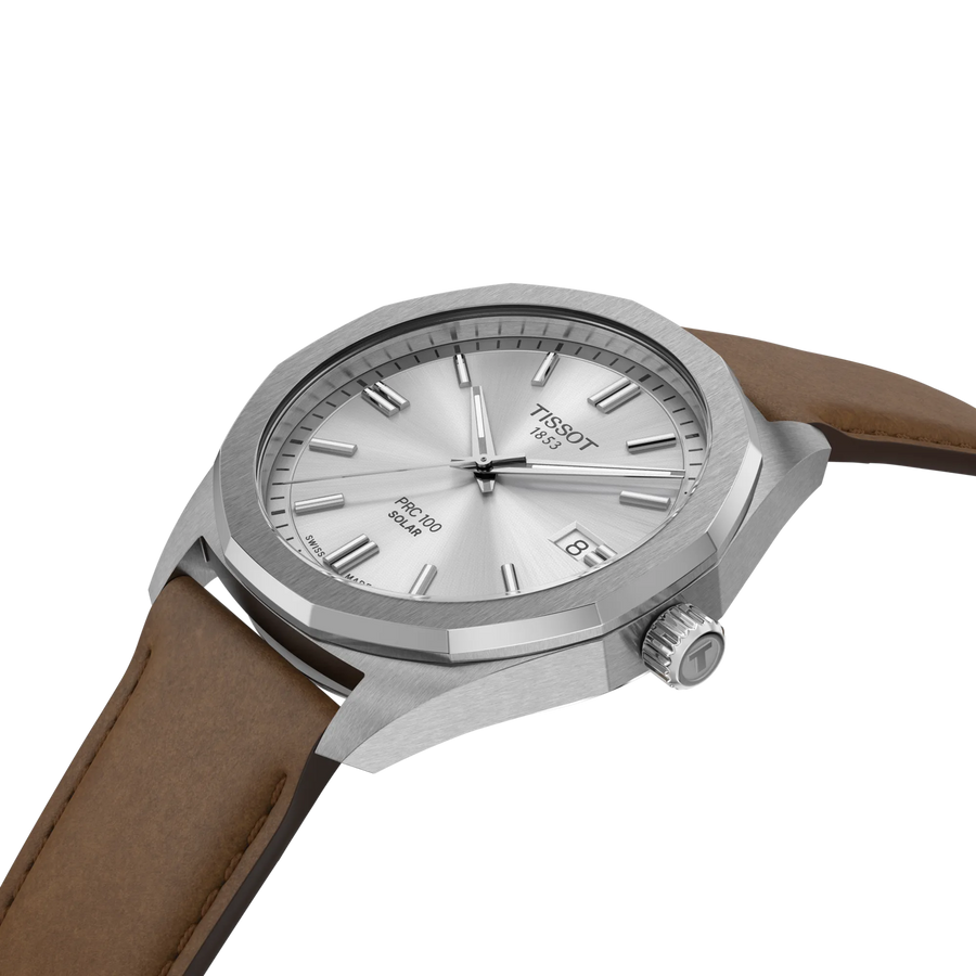 TISSOT PRC 100 SOLARQUARZ 39MM BRAUNES LEDERARMBAND