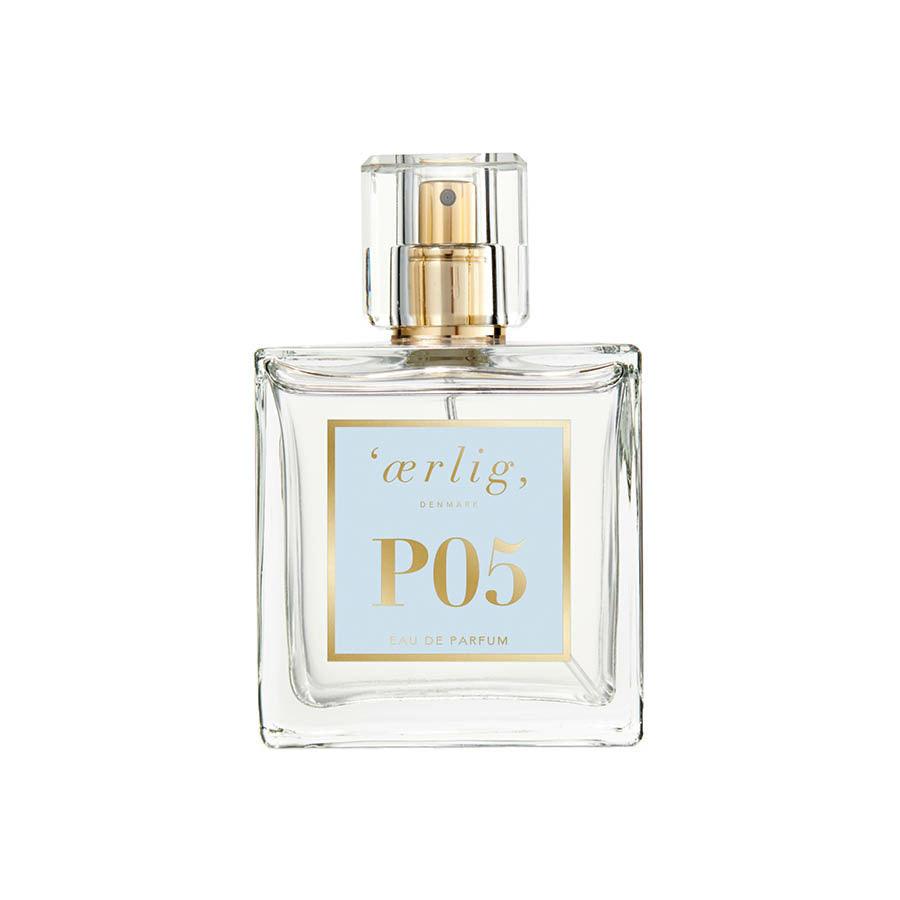 ærlig Eau de Parfum P05, 100-ml-Flasche mit goldenen Details, elegantem und stilvollem Design. Modell P05-1.
