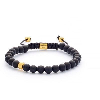 Alexander Lynggaard Armband Onyx Matte Braided 6 mm mit schwarzen matten Perlen und goldfarbenen Details, Modell B00072-001-1.