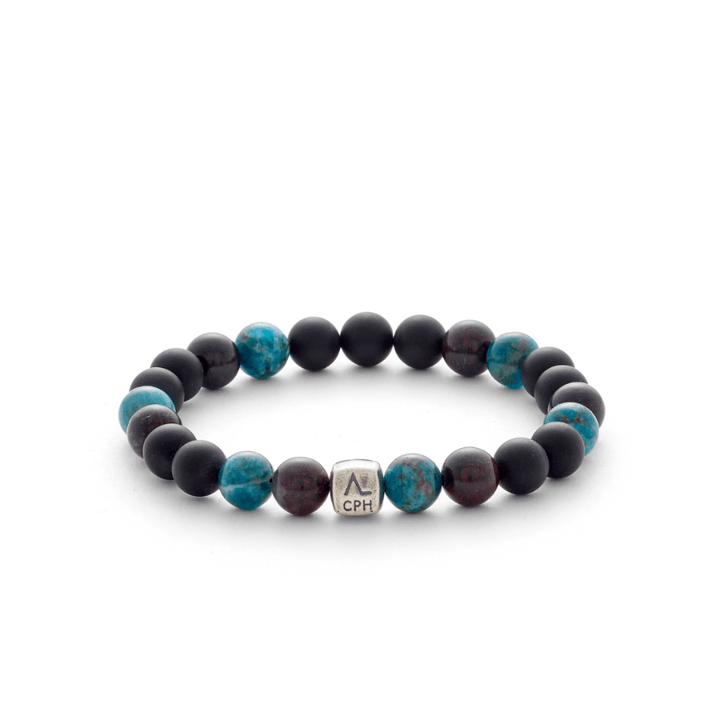 Alexander Lynggaard Armband Rom 8 mm mit blauen und schwarzen Perlen und Silberdetails, Modell c10323-001-1.