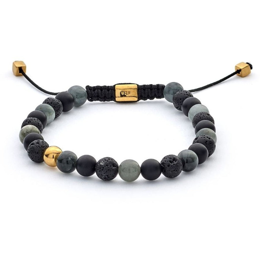 Alexander Lynggaard Armband Stockholm geflochten 6 mm mit schwarzen, grauen und goldenen Perlen in geflochtener Kordel. Modell B00132-1