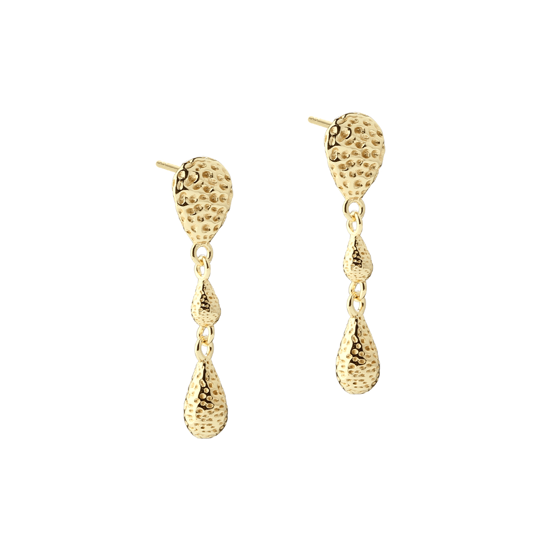 Aqua Dulce Cappa stud earrings in gold-plated silver show two drop-shaped earrings with a hammered surface. Modell 6224-1