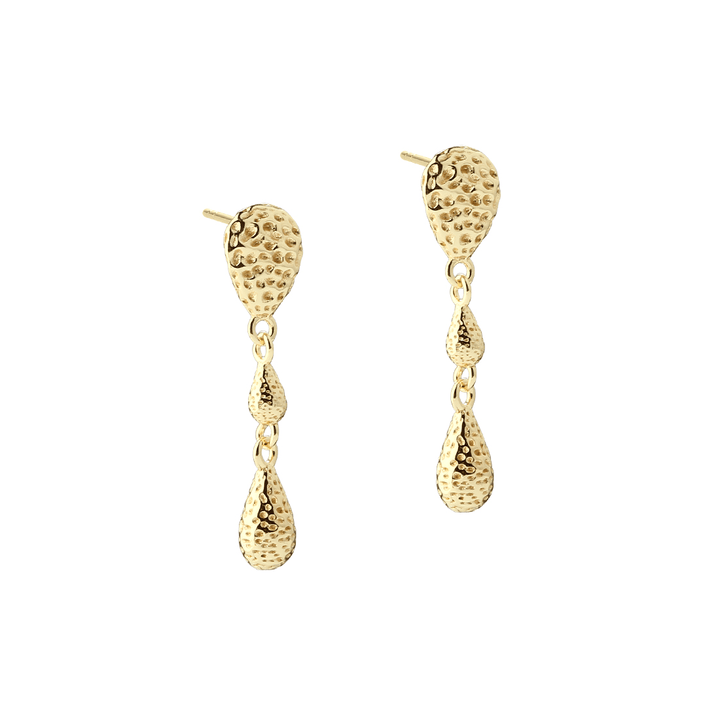 Aqua Dulce Cappa stud earrings in gold-plated silver show two drop-shaped earrings with a hammered surface. Modell 6224-1