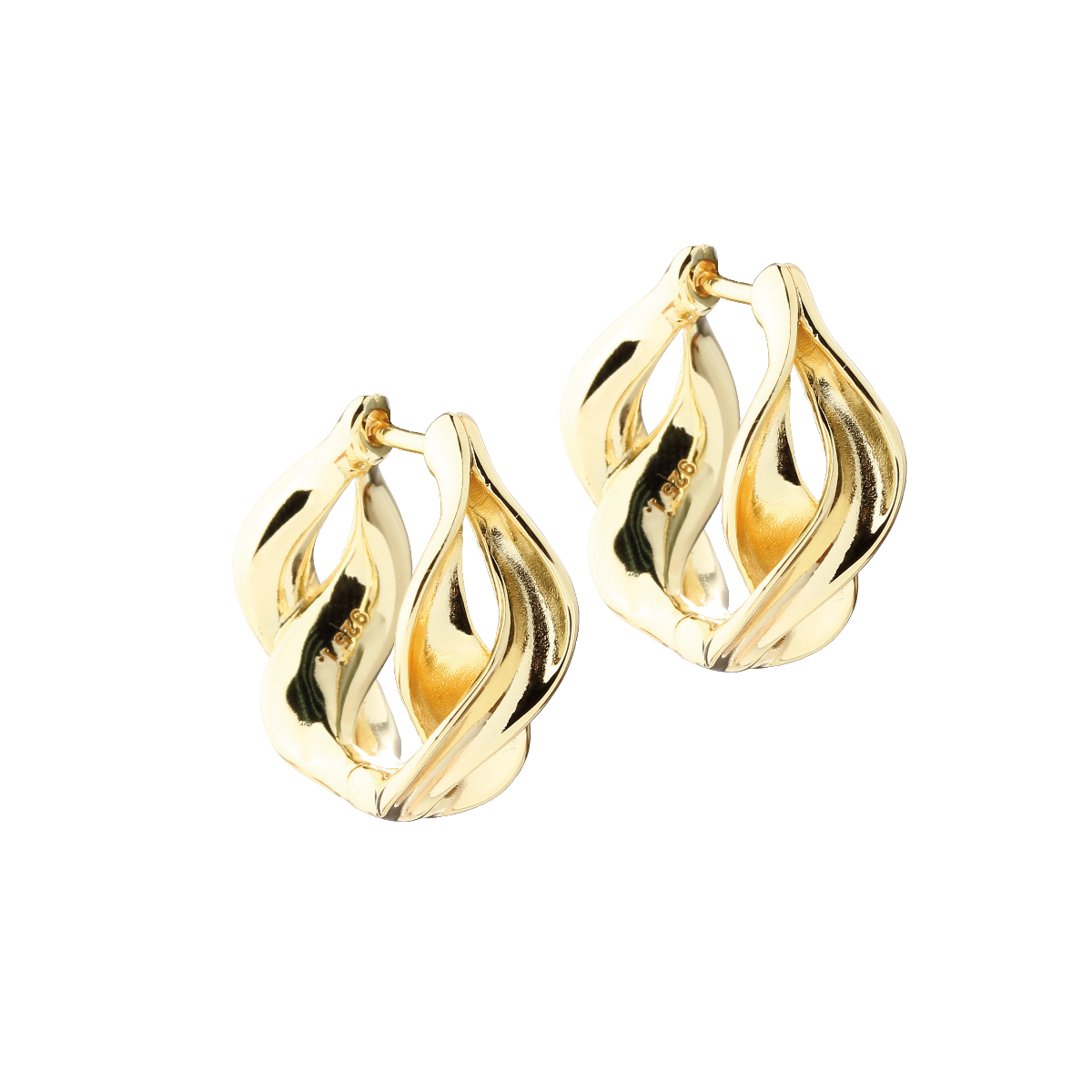 Aqua Dulce Curva Hoop in vergoldeter Form, elegante gedrehte Ohrringe mit glänzender Oberfläche. Modell 6512-1