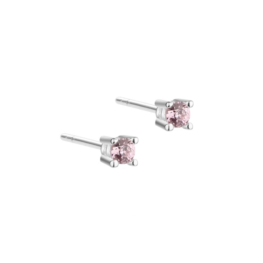Aqua Dulce Mini Kaya rosa Ohrringe Silber zeigt ein Set kleiner, eleganter Ohrringe in Silber mit rosa Steinen. Modell 5174-5174-1.