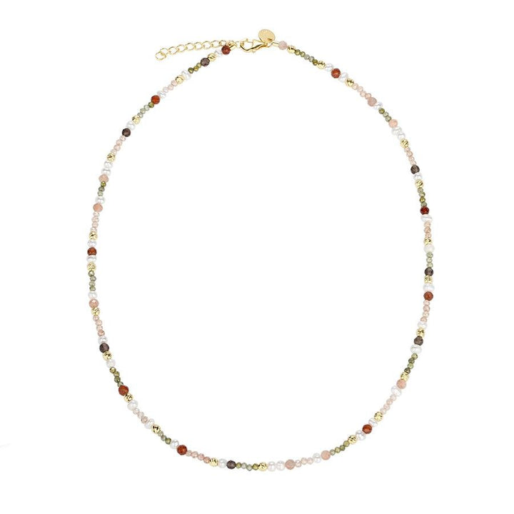 Aqua Dulce Olive Garden Halskette versilbert mit mehrfarbigen Perlen, elegantes Design. Modell 4937-4937-1
