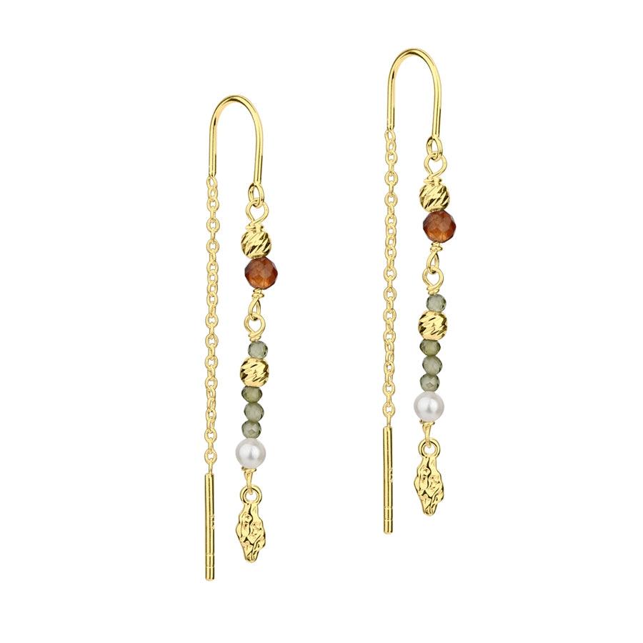 Aqua Dulce Olive Garden Ohrringe versilbert mit farbigen Perlen und goldenen Details, Modell 4931-1.