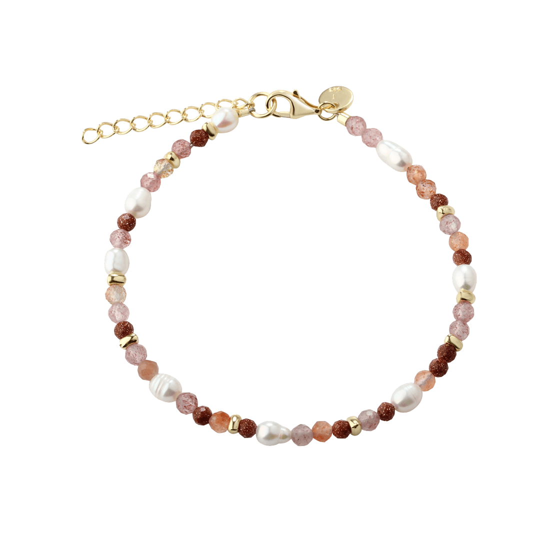 Aqua Dulce Peachy Armband aus vergoldetem Silber mit Süßwasserperlen und rosa Steinen, Modell 6250-1.