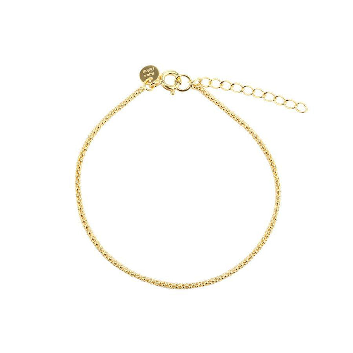 Aqua Dulce Popcorn-Armband vergoldet, dargestellt als einzelnes, feines Goldarmband mit verstellbarer Kette. Modell 6012-6012-1