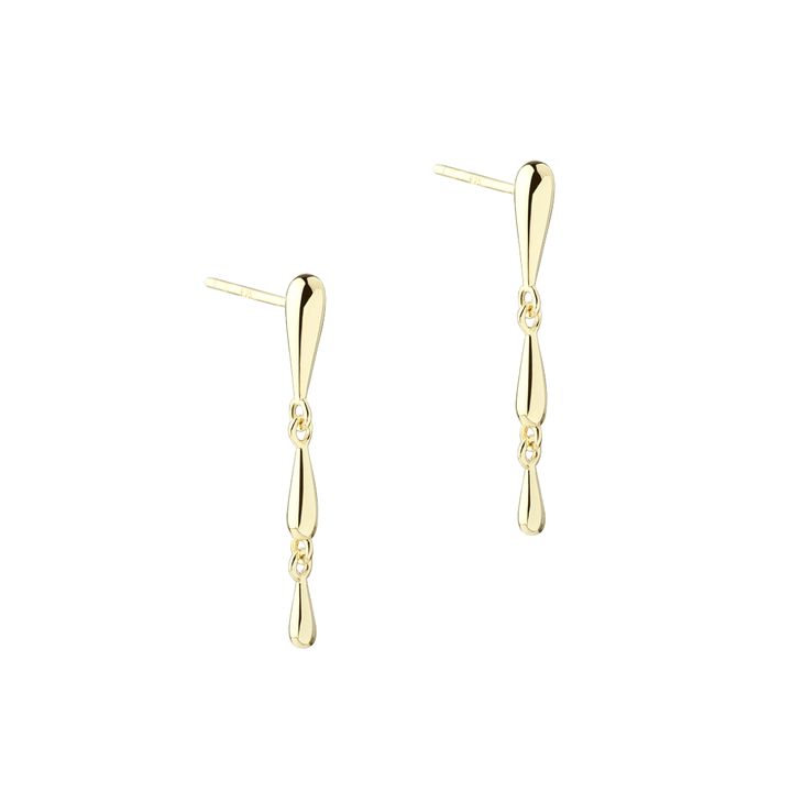 Lange Aqua Dulce Shiny Drop Ohrringe aus vergoldetem Silber, elegantes Design mit drei glänzenden Tropfen. Modell 6176-1