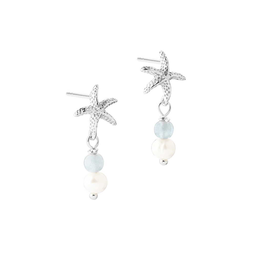 Aqua Dulce Stella Blue Ohrringe aus Silber mit Seestern, blauem Stein und Perle. Modell 6161-1.
