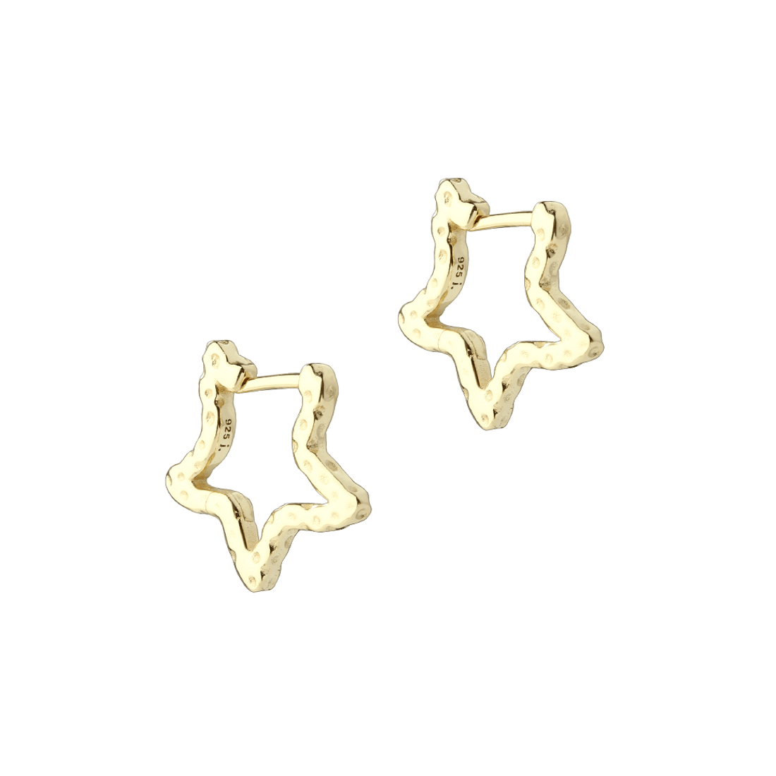 Aqua Dulce Stelle Creolen aus vergoldetem Silber, Sternohrringe mit gehämmerter Oberfläche, Modell 6160-1