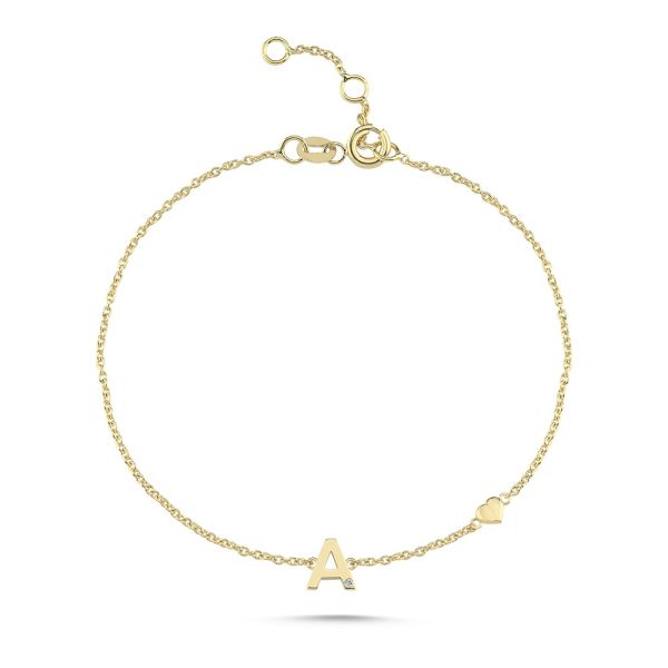 Nuran Buchstaben-Armband A-W – 14 Karat Gold mit Diamant – B2200RG-0005-001