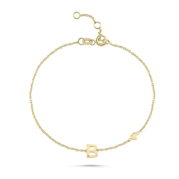 Nuran Buchstaben-Armband A-W – 14 Karat Gold mit Diamant – Produktbild 2