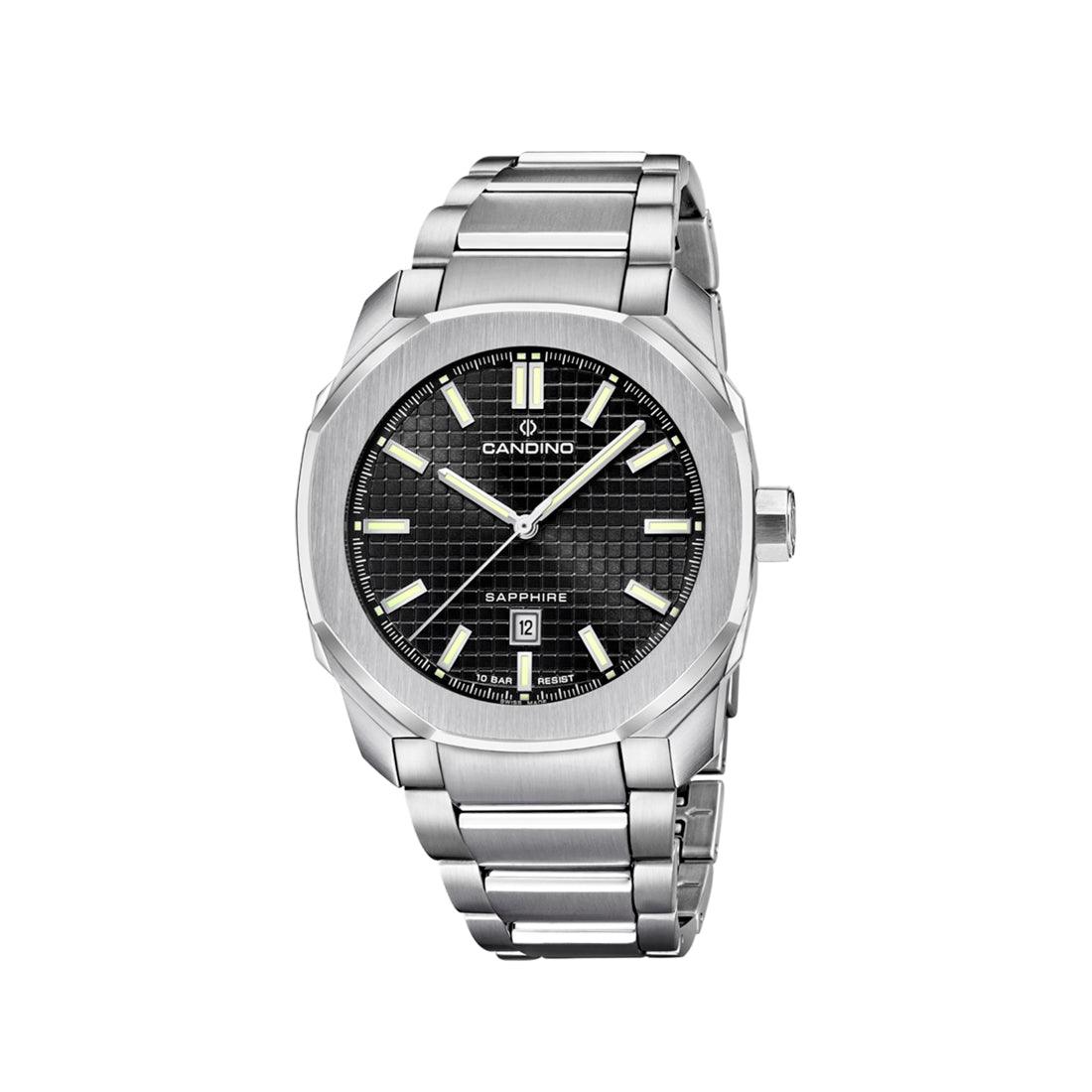 Candino Gents Sport Herrenuhr aus Stahl mit schwarzem Zifferblatt und silbernem Armband, Modell C4754/4 C47544-1