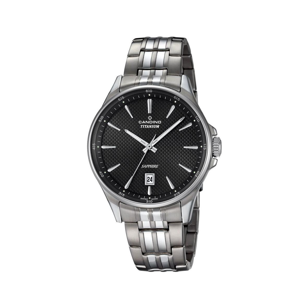 Candino Herrenuhr Titan C46064, klassische Uhr mit schwarzem Zifferblatt und Datum, Modell C46064-1