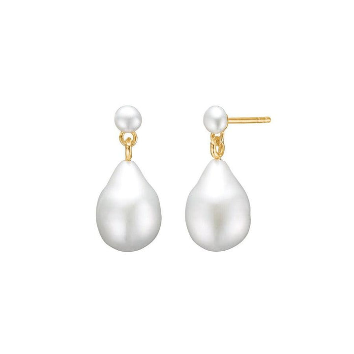 carre-earrings-with-pearl, elegante Ohrringe aus vergoldetem Metall mit weißen Barockperlen. Modell fs4463bi-bi-1.